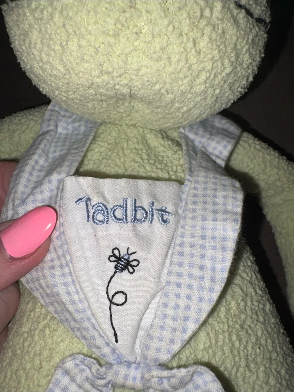 Bunnies by the Bay Pale Green Frog Plush with Gingham Scarf